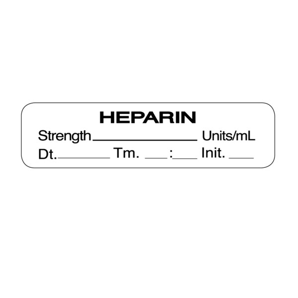 Nevs Label, Heparin Strength_Units/mL_Tm_:_Init_ 1/2" x 1-1/2" White w/Black SANTW-0072 - main